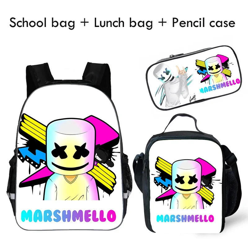 3 pcs Marshmello DJ Marshmallow сумка Школьный рюкзак для подростков Marshmellow рюкзак детские школьные сумки ортопедические рюкзаки - Цвет: 3 pcs Marshmello