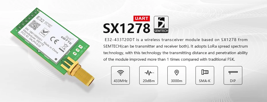 LoRa SX1278 433 МГц беспроводной радиочастотный модуль iot приемопередатчик CDSENET E32-433T20DT UART длинный диапазон 433 мгц радиочастотный передатчик приемник