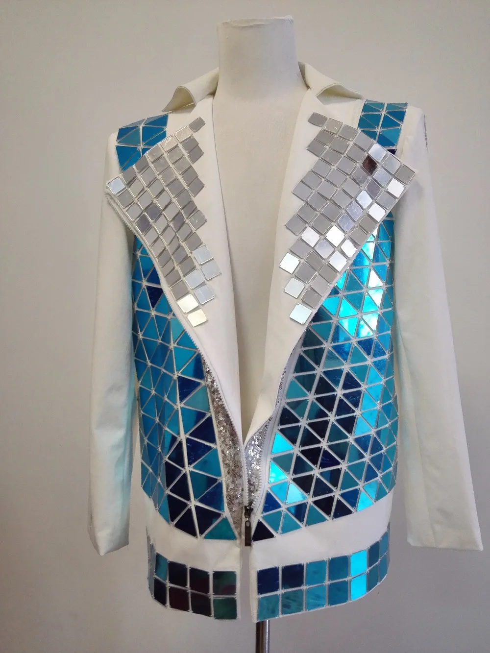 Блестящие зеркала легкая куртка Новая мода мужской певец Белый Стразы