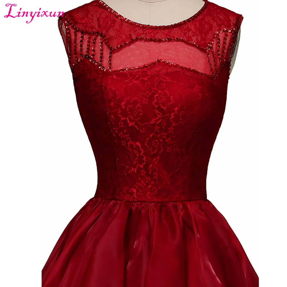 Linyixun настоящая фотография сексуальное кружевное короткое платье для выпускного
