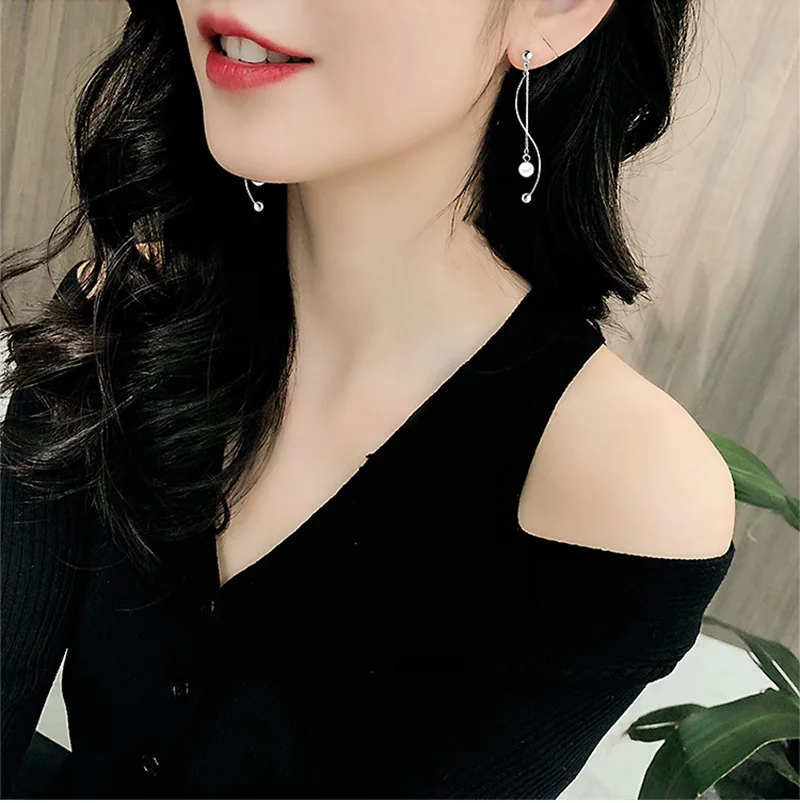 Корейская популярная жемчужина серьги s образная металлическая линия кисточкой