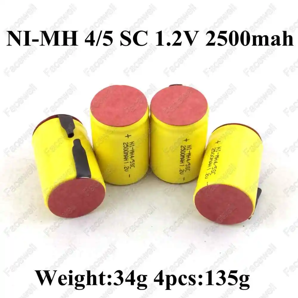 20pcs бренд 4/5 SC 1 2 v 2500 mah перезаряжаемые ni-mh sc батареи sub c pilas recargables nimh для устройства