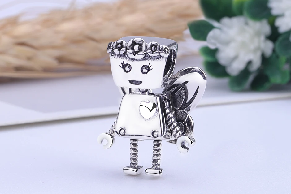 Стерлинговое Серебро 925 Шарм для браслета Pandora браслет Diy цветок Сердце робот навсегда Шарм, изготовление украшений