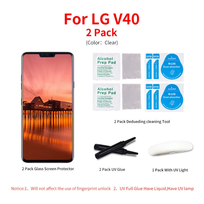 LG V40 2pcs Полный клей УФ закаленное стекло для экрана пленка для LG V30 V40 V50 G7 G8 полное покрытие 3D УФ светильник жидкая пленка для LG V50 LG G8 - Цвет: LG V40 2pcs