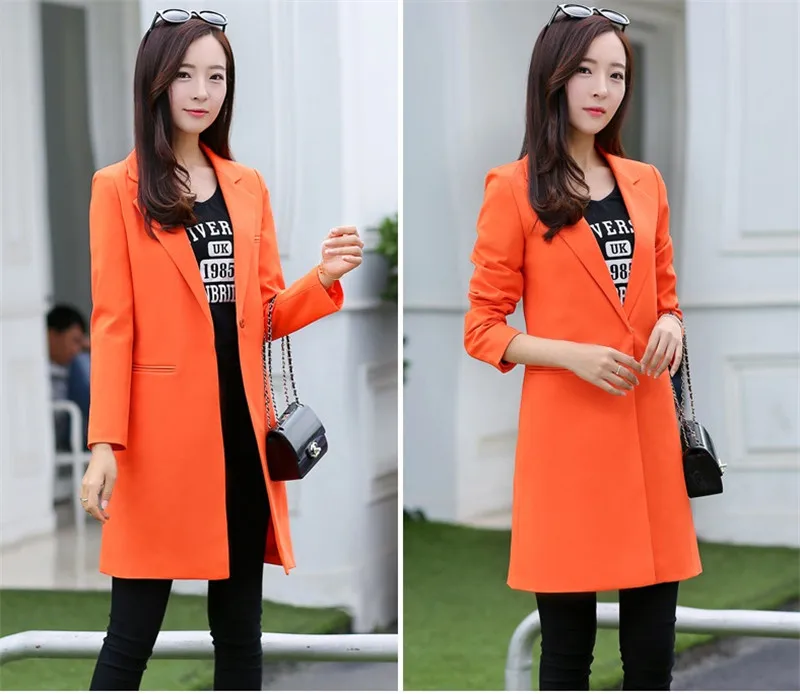 New Women Long Blazer Coat 2019Spring Korean Business Office Suit Jackets Ladies Blazers Solid Slim Female Tops Outerwear AA548