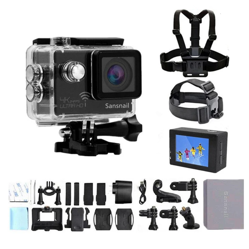 Экшн камера Sansnail HD 4K 1080P 2 0 &quotLCD Wifi Novatek 96660 Водонепроницаемая для дайвинга на шлем
