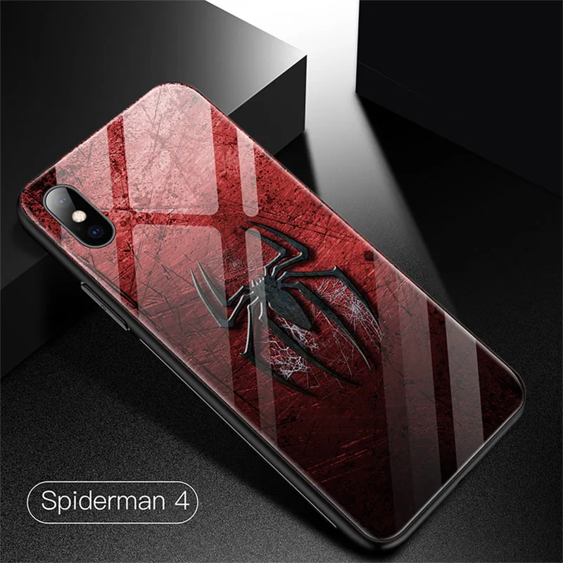 Spiderman 4 Чехол из закаленного стекла для телефона Marvel с человеком-пауком для iPhone 11 Pro Max XSmax XR XS X 8 7 6s 6 Plus, роскошный защитный чехол - Цвет: Spiderman 4