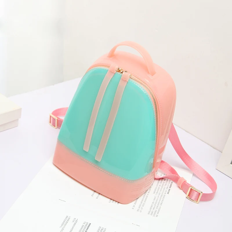 Pink Blue Летние новые силиконовые милые рюкзаки конфетных расцветок, одноцветные дорожные пляжные сумки на молнии Mochila, рюкзак, сумка на плечо S122 - Цвет: Pink Blue