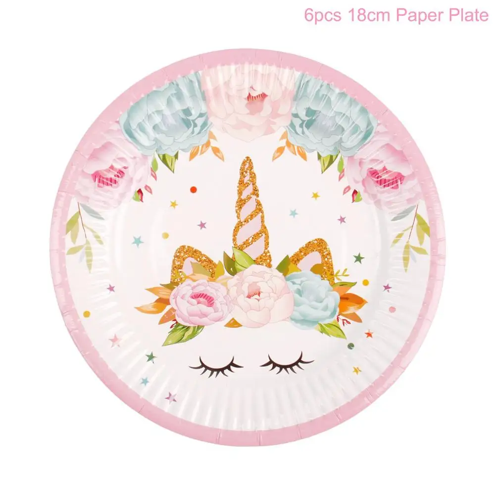 6pcs unicorn plates Huiran вечеринка единорога Декор Единорог одноразовая посуда Единорог декора подарки День рождения наборы; детский душ декор - Цвет: 6pcs unicorn plates