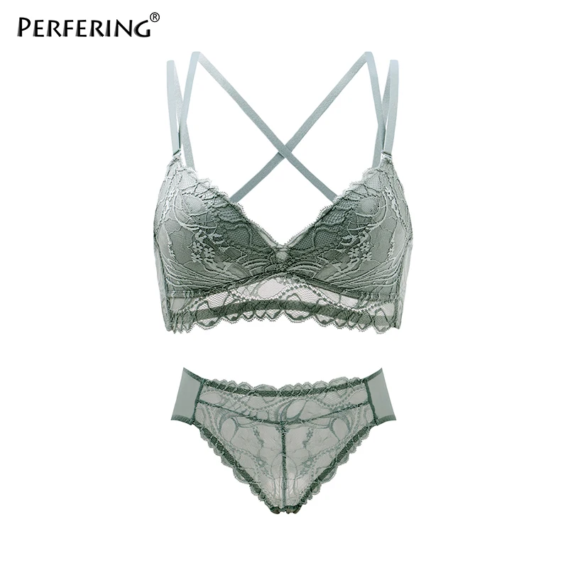 GREEN BRA SET Perfering пуш-ап бюстгальтер наборы кружевной сексуальный бюстгальтер без косточек бесшовный бюстгальтер бюстгальтеры для женщин без косточек модное нижнее белье дамское белье - Цвет: GREEN BRA SET