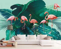 beibehang custom stereoscopic wall paper nordic fresh and simple rainforest banana leaves flamingo pastoral background wallpaper