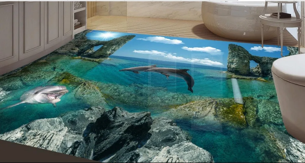 

Home Decoration Dolphin Bathroom Bedroom 3D sea floor floor 3D wallpaper floor for living room 3D PVC floor wallpaper