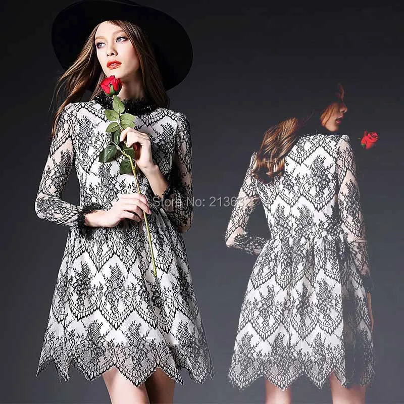 Платье кружево шифон полный polyq 21 абрикос рукав плиссировка женщины платье время