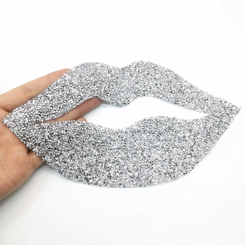 

Hotfix Rhinestone Iron On Patch Lip Motif DIY Crystals Patches Rhinestone Hot fix Strass Appliques For Clothing