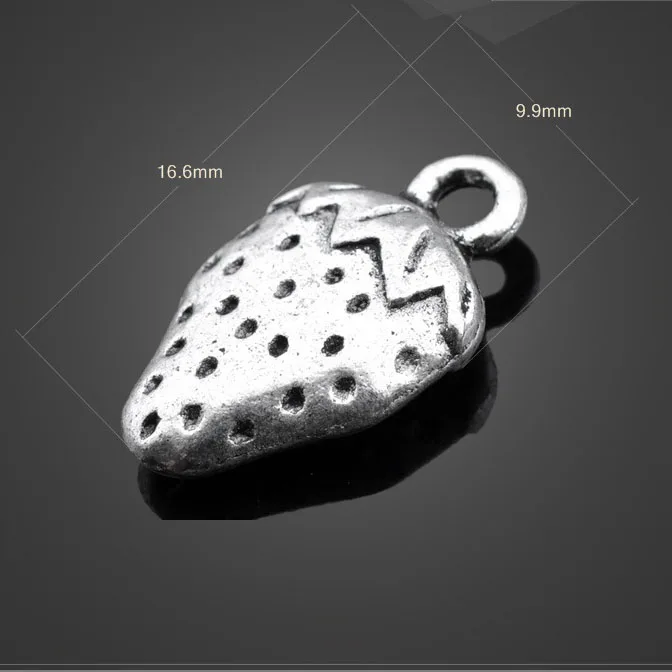 

High quality 8 Pieces/Lot 16.6mm*9.9mm Antique Silver Plated metal strawberry charm pandent for jewelry making