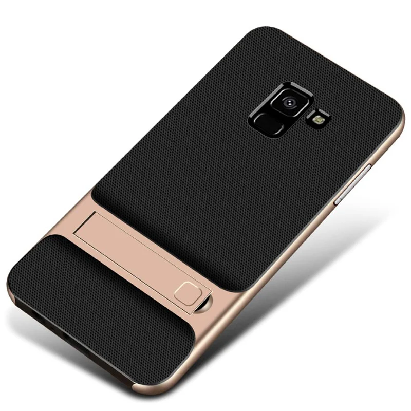 Гибридный ПК-бампер чехол для samsung S8 S9 A8 A6 плюс J4 J6 J7 J8 ударопрочный чехол для телефона Подставка держатель чехол s защитной оболочки - Цвет: GW Gold