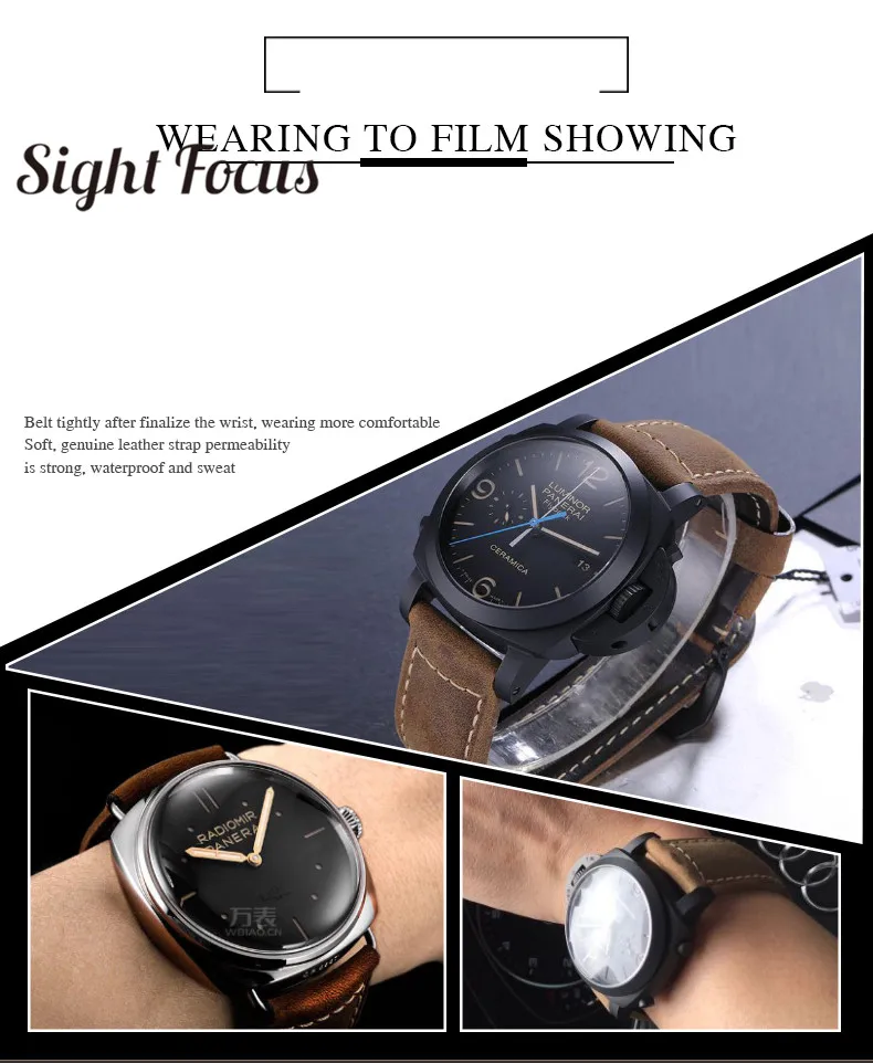 Мужской ремешок ручной работы для часов Panerai Luminor Radiomir 22 мм 24 мм 26 мм Crazy Horse из телячьей кожи, мужские ремешки, мужские ремешки для замены