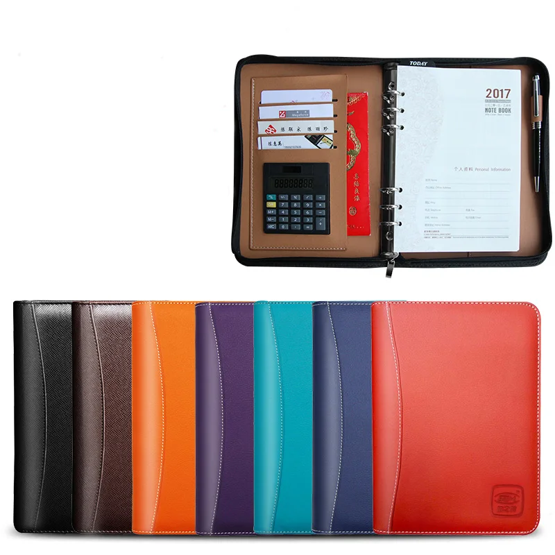 

A6 A5 B5 PU leather travel journal agenda planner daily memo notebook padfolio with inner pages zipper 6 ring binder gift 1086B