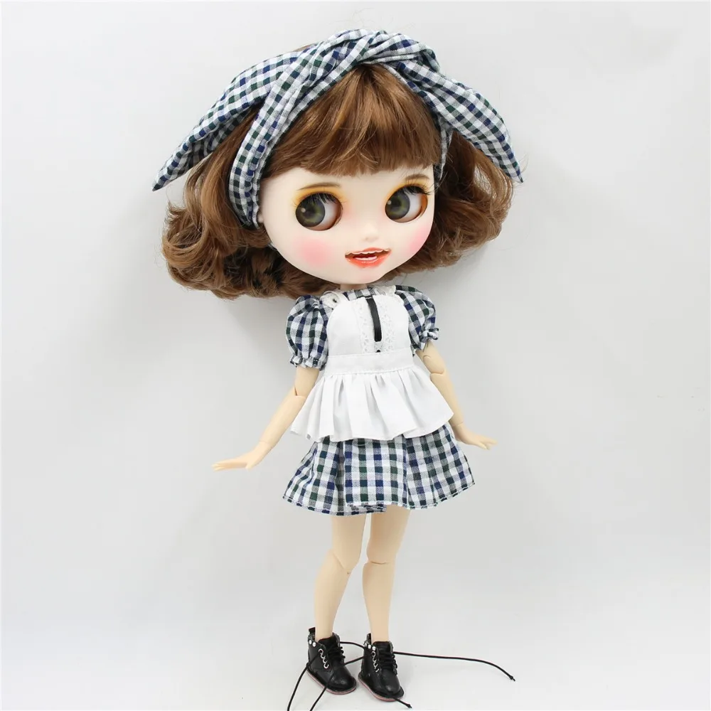 Ледяная фабрика blyth кукла 1/6 bjd белая кожа тела короткие каштановые волосы, новое матовое лицо с зубами, 30 см BL9158
