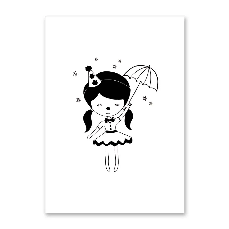 Circus Girl Printed Poster Canvas Painting Stay Cute Minimalist Nordic Black And White Posters Prints Home Decoration | Дом и сад