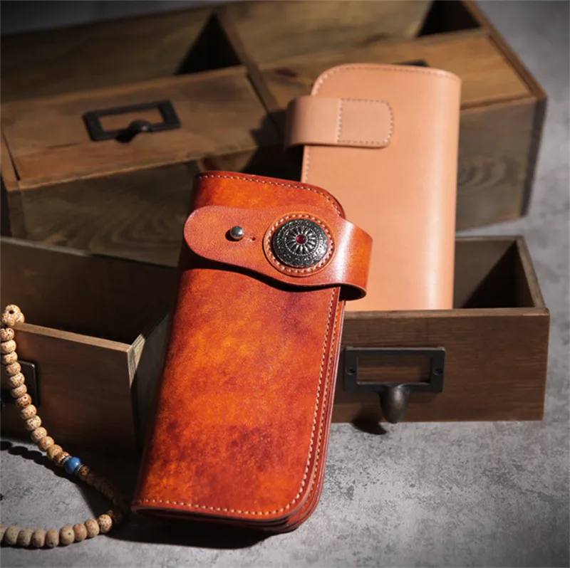 

ALAVCHNV New Retro Handmade First Layer Cowhide Wallet Long Section Tanned Leather Wallet BR5091