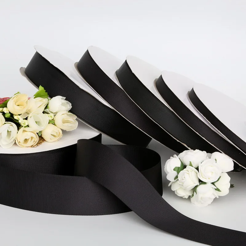 Лента Корсажная черная для упаковки подарков 5 ярдов 7/10/15/20/25/38 мм|grosgrain ribbon|black