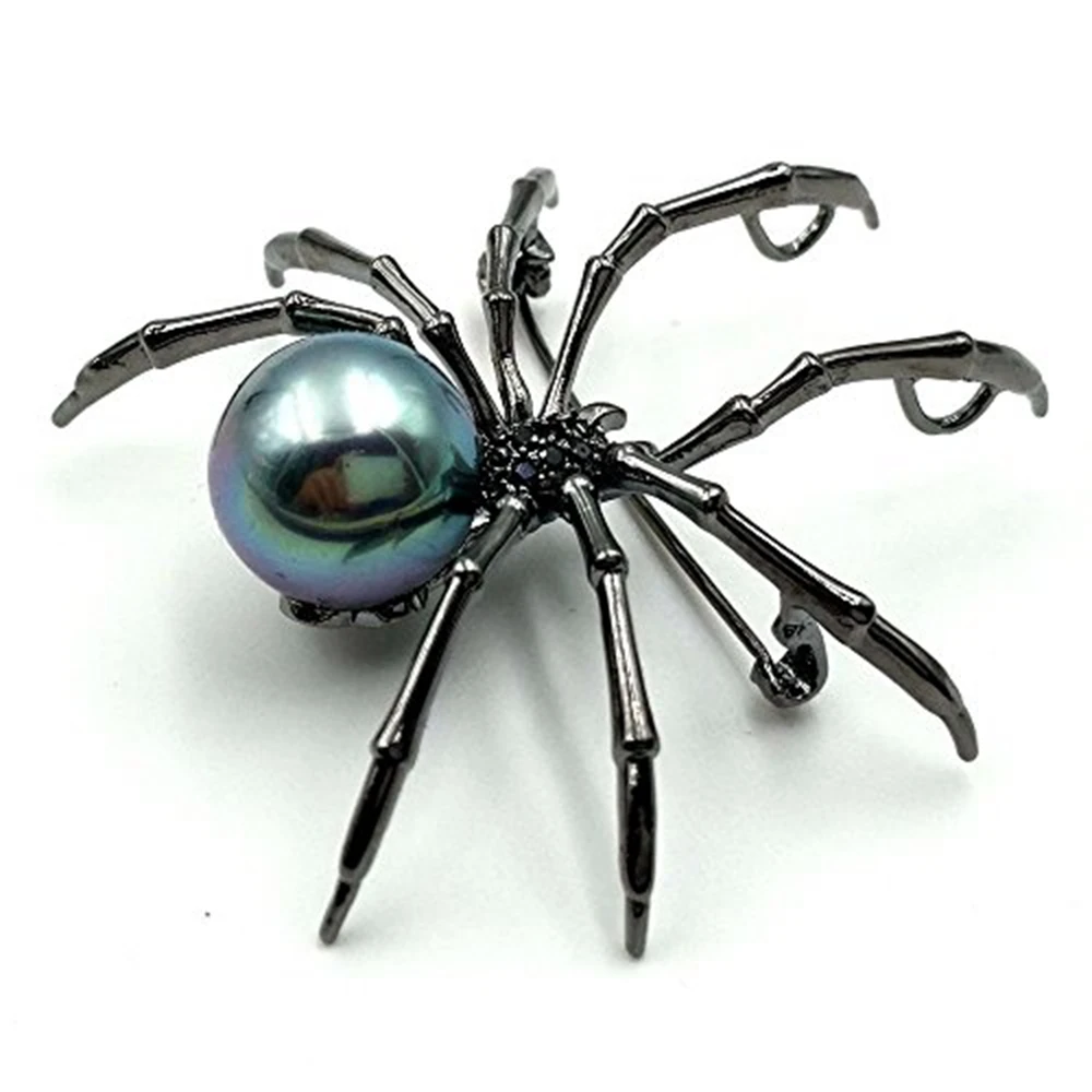 Victorian Style Micro Pave CZ Head Black Mother of Pearl Spider Brooches Tone Halloween Pin Vintage Monster Jewelry | Украшения и