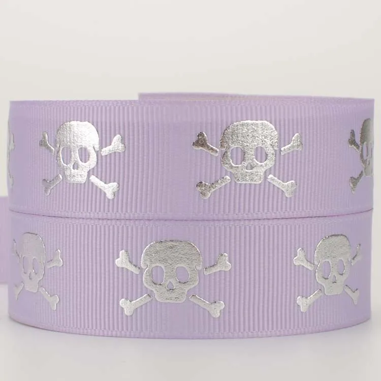 

New sales 7/8"22mm silver skull head printed grosgrain bows and ribbons free shipping