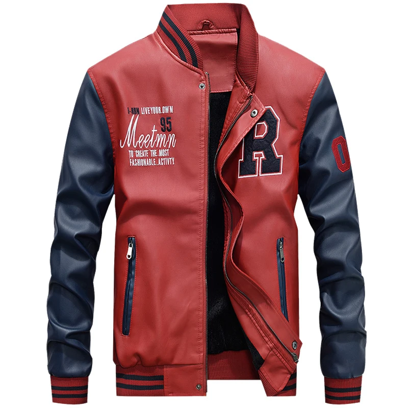 Бомбер пилот кожаная мужская куртка с надписью Varsity Мужская зимняя из