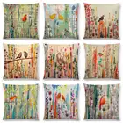 Милые акварельные Маленькие Птицы милые красочные цветы кластеры теплые Цветочные леса счастливая жизнь наволочка для дивана наволочка