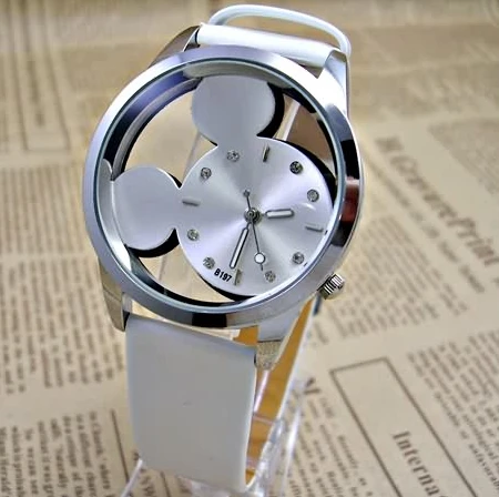 Fashion Cartoon Mickey Women Watch Men Transparent Hollow Quartz Watches Leather Strap Kid Wristwatch Girl Gift Relogio Feminino fortnite watch cartoon kids watch leather quartz stainless steel watch for men women watches boy christmas gift relogio infantil