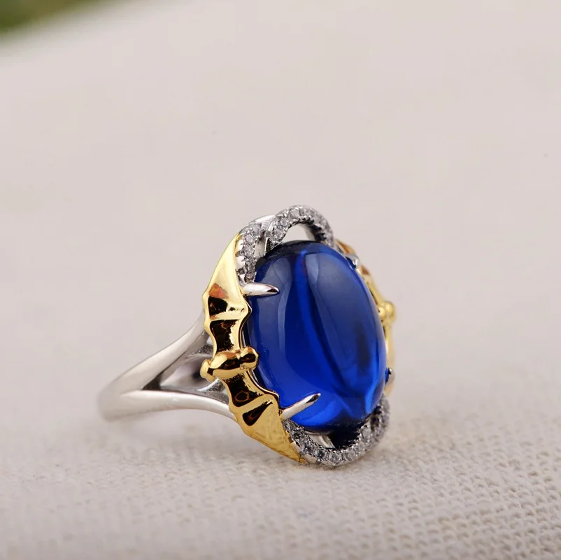 

L&P New Arrival 925 Pure Silver Blue Corundum Rings For Women Girl Lucky Bat Gift Ring Thai Silver Jewelry Accessories