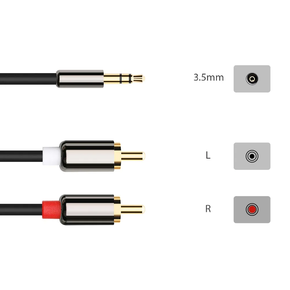 JZYuan RCA кабель 2RCA на 3 5 аудио стерео мм разъем AUX для усилителя компьютера динамик DVD