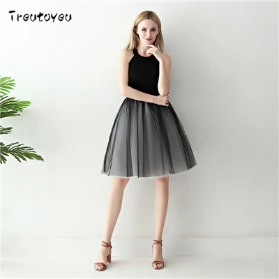 Black Grey 7 слоев 65 см Длинная женская юбка принцесса пачка тюль юбки Модное бальное платье Лолита юбка лето Saias Femininas faldas Jupe - Цвет: Black Grey