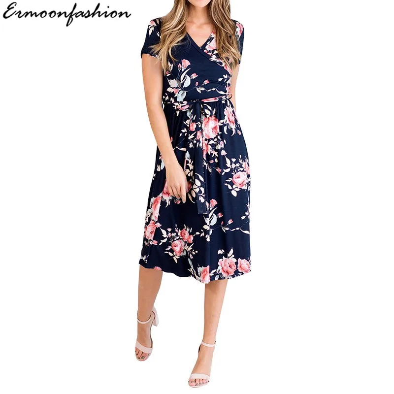 Платье с цветочным рисунком летние женские Vestido платье рюшами Новое поступление