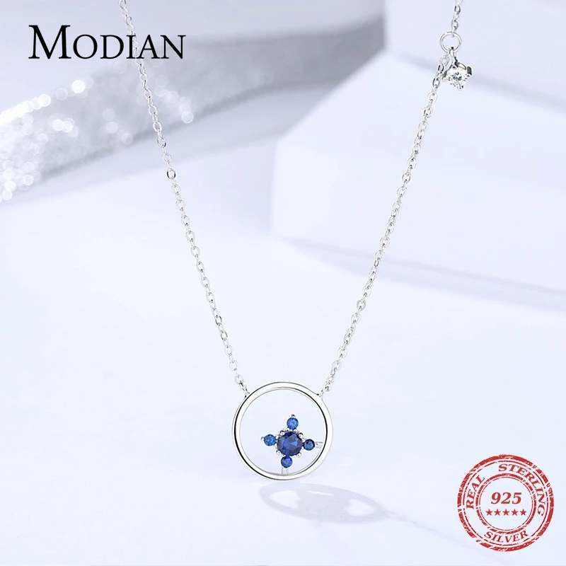 Modian Классический круглый синими звездами с кристаллами кулоном из горного