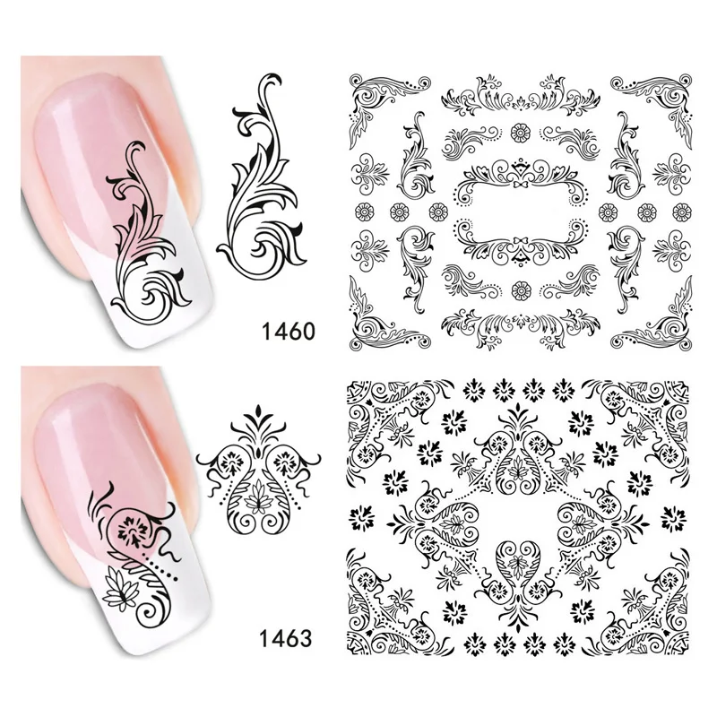 Bittb 2 шт. наклейка с цветком для ногтей изящное цветастое платье Nail Art Наклейки, водяной знак татуировки ногтей Наклейка Советы украшения инструменты для маникюра - Цвет: XF1460-XF1463