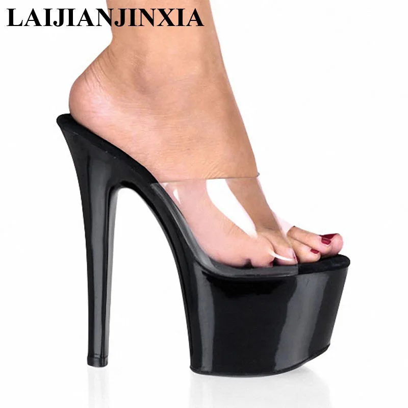 All-Match Comfortable Black 7 Inch Stiletto Platform Shoes Clear Stripper Slippers Shoes Sexy 17CM High-Heeled Dance Shoes