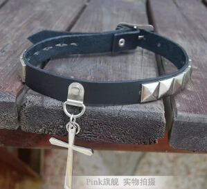 Модное колье в стиле панк с перекрестными заклепками кожаное массивное ожерелье