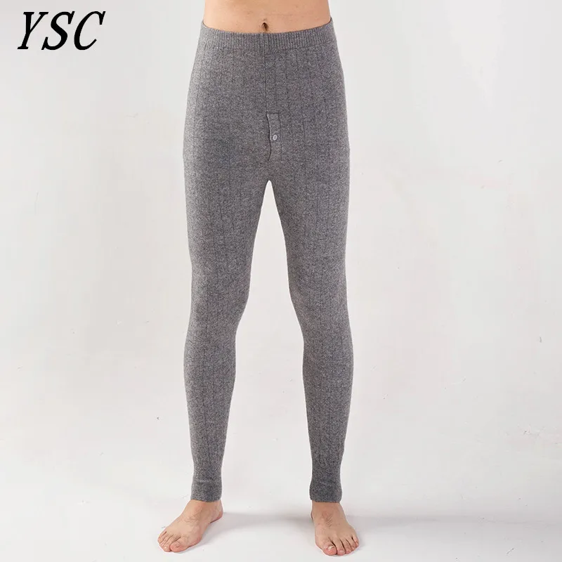 Серый YUNSHUCLOSET стиль мужские кашемировые шерстяные теплые штаны трикотажные кальсоны колготки из спандекса брюки нижнее белье сексуальные 2 - Цвет: Серый