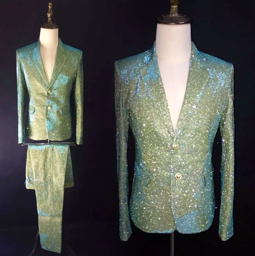 Fashion Quality Nightclub Male Singer Blue Green Iridescence Series show Suits Costumes Stage performance wear |