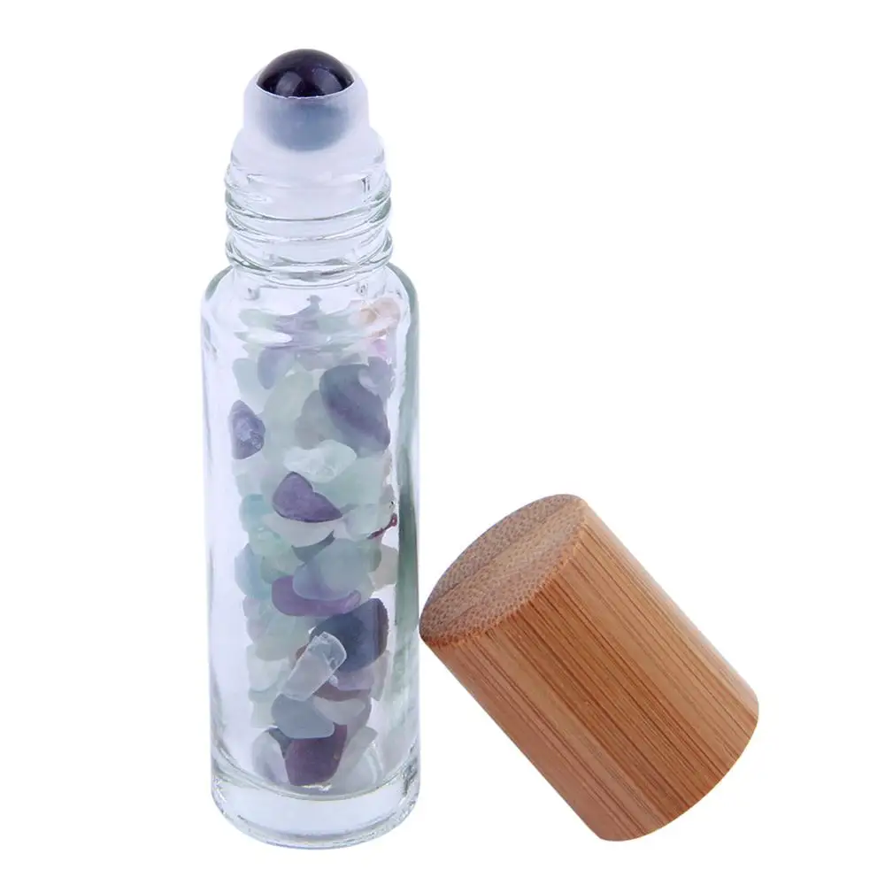 Fluorite Yaye 10 шт. Натуральные полудрагоценные камни эфирные масла роликовые бутылки прозрачное стекло с бамбуковой крышкой крышки 10 мл - Цвет: Fluorite