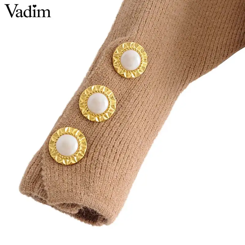 Vadim basic solid knitted loose short sweaters oversized buttons long sleeve stretchy pullovers female casual chic tops HA145 | Женская