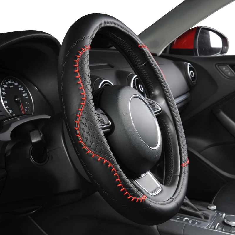 Оплетка на Руль Чехол Руля Косы Микрофибры AUTOYOUTH Цвет Чёрный И Красный Диаметр 37-38