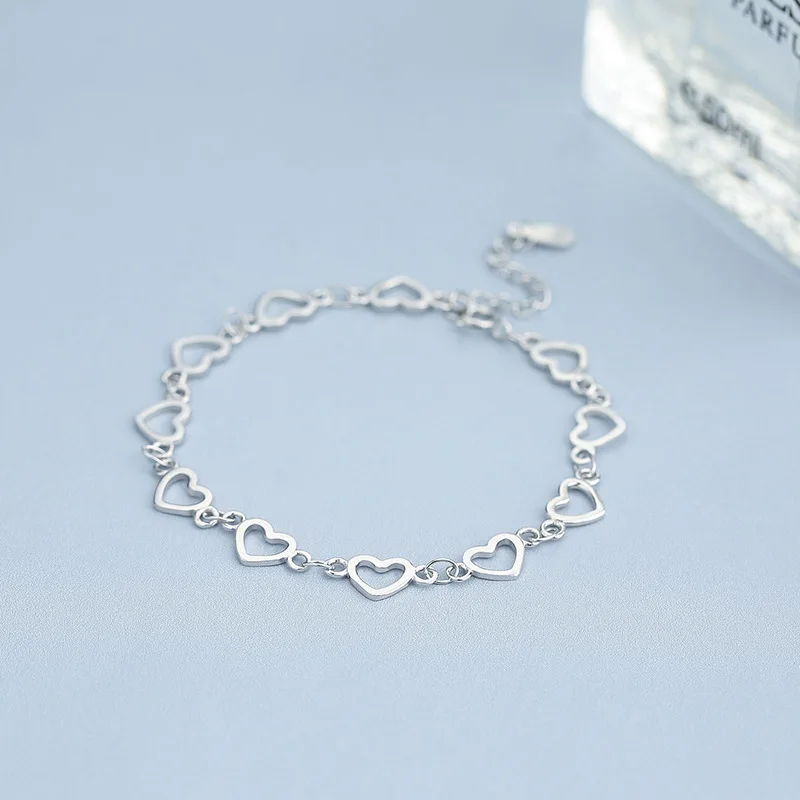 

L&P New Fashion 925 Sterling Silver Bracelet for Women with 11 Pieces Genuine 925 Silver Heart Charm Bracelets Party Jewelry