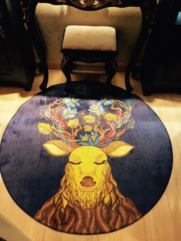 Новый дизайн круглый ковер с синим оленем коврик для спальни прикроватный милый