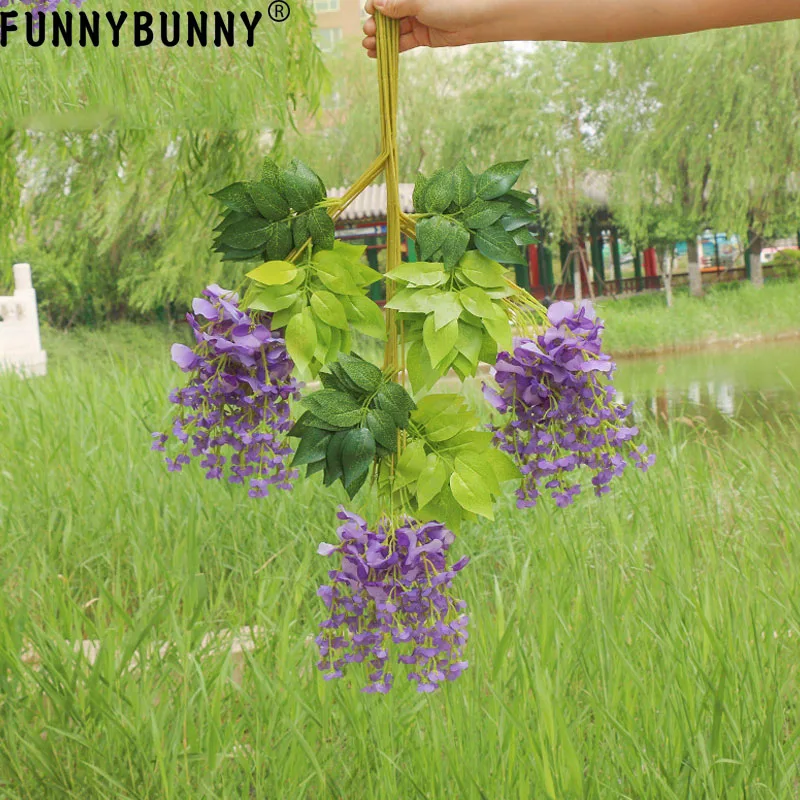 FUNNYBUNNY Вистерия искусственная цветы 4.6фт Висячие Цветы гирлянда лоза для