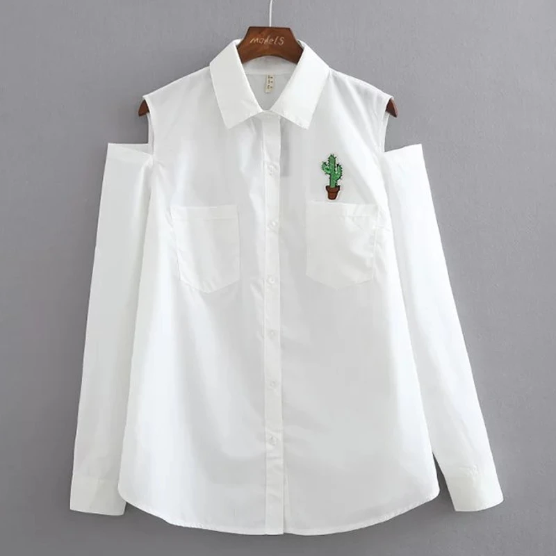 2017 Весенняя модная женская элегантная Свободная рубашка без бретелек с вышивкой