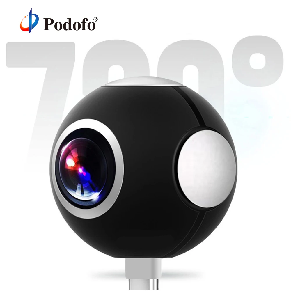 Podofo Мини HD панорамная 360 Камера широкий двойной угол рыбий глаз очки виртуальной реальности VR видео Камера смартфон ВР Тип с портом типа C Спортивная Экшн-камера с поддержкой OTG