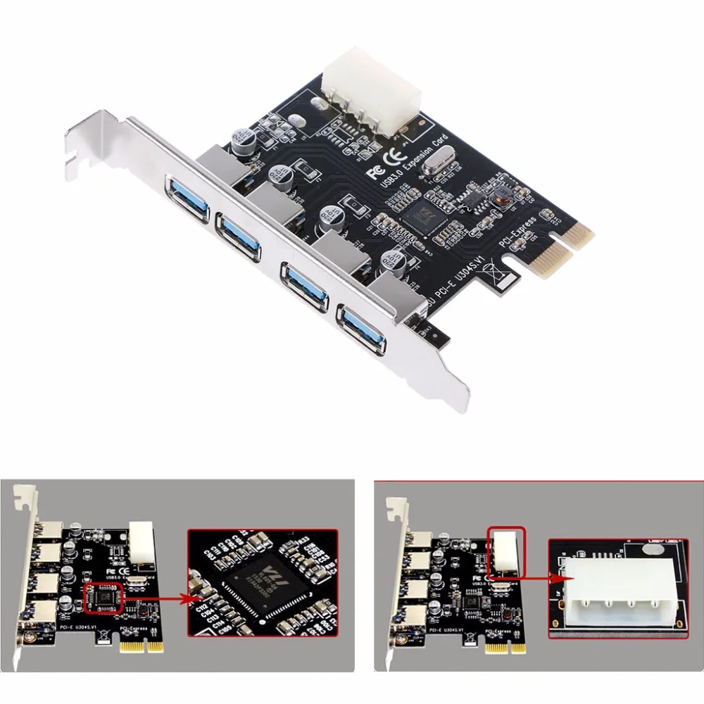 Новое поступление 4 порта Супер скоростной USB 3 0 PCI e E Express адаптер расширения с CD